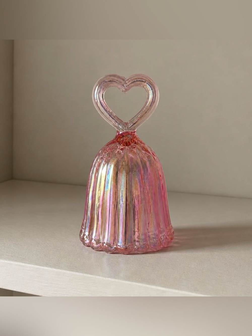 Vintage Fenton Pink Opalescent Heart Scalloped Bell Ethereal Romantic Fairycore